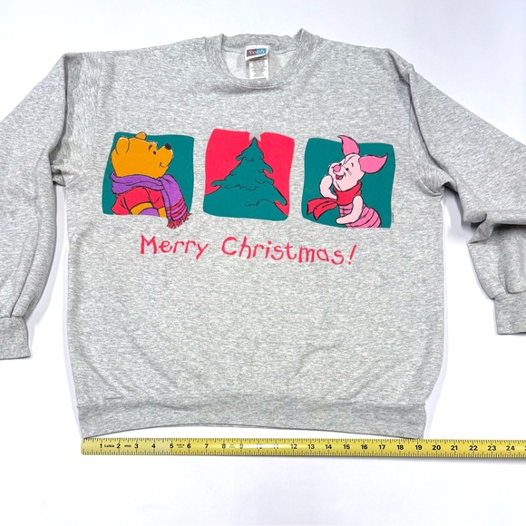 Vtg 90s Disney Christmas Sweatshirt Winnie The Pooh Piglet Gray Women’s Large L - Picture 4 of 7